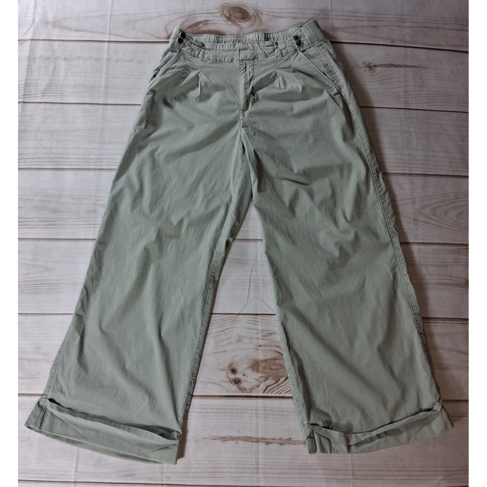 American Eagle Wide Leg Cropped Pants Womens 6 Sage Green Elastic Waist Stretch